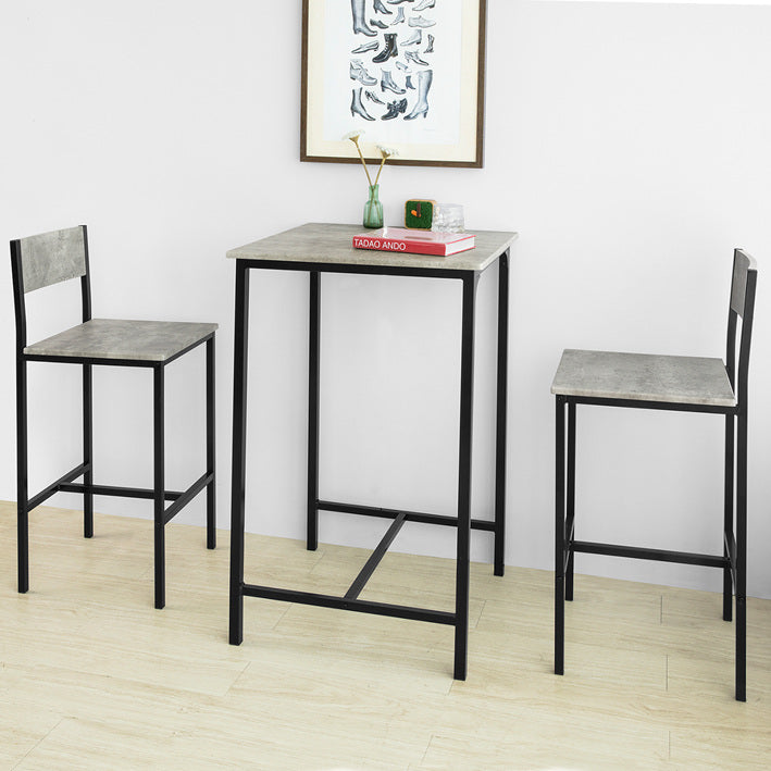 3-delige bartafelset - barkrukken - eetset - MDF tafelblad - stevig metalen frame - ideaal voor keuken en tuin - 60 cm x 97 cm x 60 cm - grijs