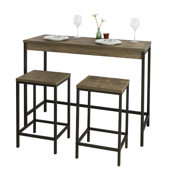3-delige bartafelset met 2 krukken - eettafel - feesttafel - ruimtebesparend ontwerp - MDF fineerblad - metalen frame - 121 cm x 97 cm x 46 cm