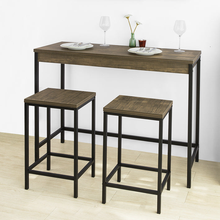 3-delige bartafelset met 2 krukken - eettafel - feesttafel - ruimtebesparend ontwerp - MDF fineerblad - metalen frame - 121 cm x 97 cm x 46 cm
