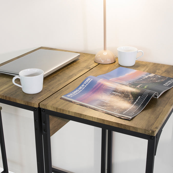 Compacte bartafelset met 2 krukken - hoge tafel en stoelen - eetset - MDF met PVC-blad - metalen frame - ruimtebesparend ontwerp - ideaal voor keuken, eetkamer, tuin - 40 cm x 101 cm x 60 cm