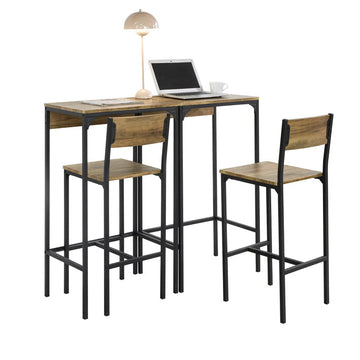 Compacte bartafelset met 2 krukken - hoge tafel en stoelen - eetset - MDF met PVC-blad - metalen frame - ruimtebesparend ontwerp - ideaal voor keuken, eetkamer, tuin - 40 cm x 101 cm x 60 cm