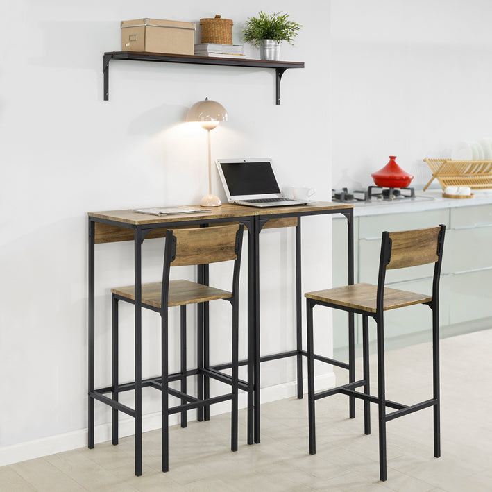 Compacte bartafelset met 2 krukken - hoge tafel en stoelen - eetset - MDF met PVC-blad - metalen frame - ruimtebesparend ontwerp - ideaal voor keuken, eetkamer, tuin - 40 cm x 101 cm x 60 cm