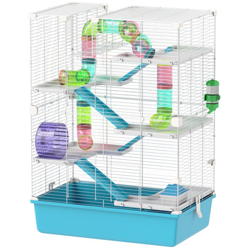 Hamsterkooi 6 etages met buizen en accessoires | Kleur: Blauw | Afmetingen: 36x58x81 cm