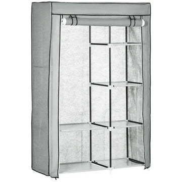 Stoffen kledingkast met 6 planken en kledingroede | Kleur: Lichtgrijs | Afmetingen: 103x43x162.5 cm
