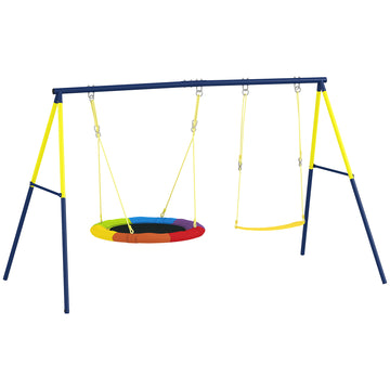 Dubbele kinderschommel met nestschommel en zitje | Kleur: Meerfarig | Afmetingen: 160x265x178 cm
