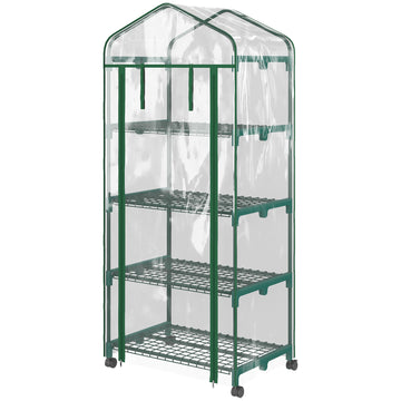Foliekas met 4 planken - Mini-kas | Kleur: Transparant-groen | Afmetingen: 50x69x165 cm