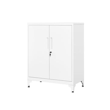 Afsluitbare stalen kast met 2 deuren – wit, 40 x 80 x 90 cm