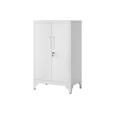 Afsluitbare metalen opbergkast - stalen kast - 2 deuren - 40 x 60 x 90 cm - wit