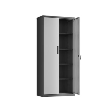 Metalen opbergkast - gepoedercoat staal - zilver-zwart - 40 x 80 x 180 cm