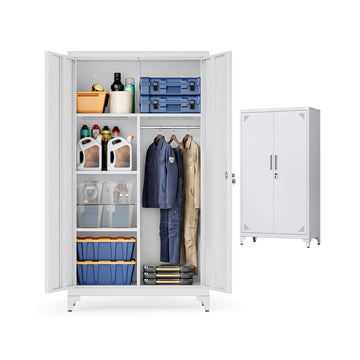 Multifunctionele kast met 2 deuren en 5 vakken | Matgrijs | 80x40x165 cm