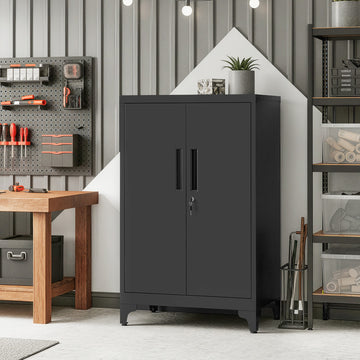 Opbergkast voor garage of kantoor met slot | Zwart | 60,1x40,2x99 cm