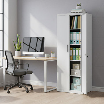 Opbergkast met verstelbare planken, deuren en slot | Grijs | 60,1x40,2x180 cm
