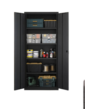 Multifunctionele archiefkast - matzwart staal - 40 x 80 x 180 cm