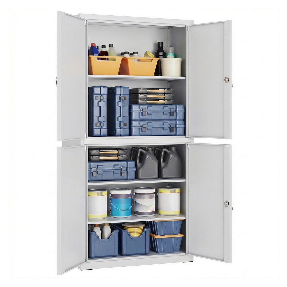 Archivschrank Aktenschrank mit 4 Türen und 2 Schlössern | Grau | 80x40x180 cm