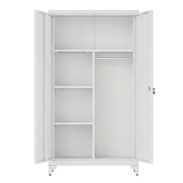 Metalen kledingkast met hangstang, 2 deuren, 5 vakken | Grijs | 80x40x165 cm