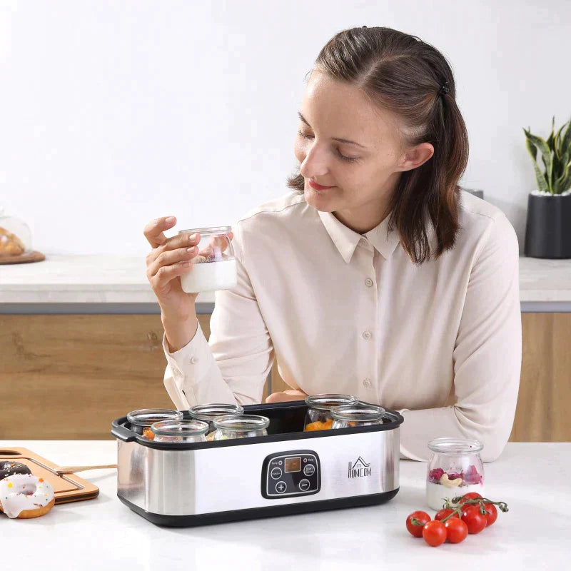 Yoghurtmaker met 8 potjes | Kleur: Zilver | Afmetingen: 18,8x36x14 cm