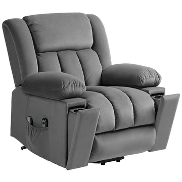 Elektrische sta-opstoel met massage en USB-poorten | Kleur: Grijs | Afmetingen: 101x93x104 cm