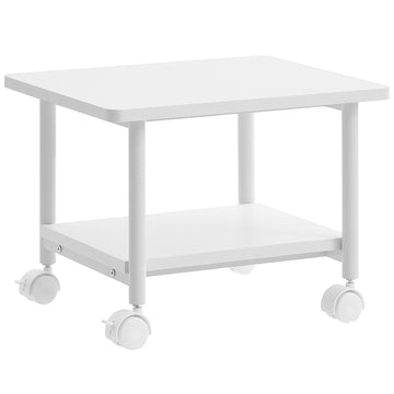 Printertafel op wielen met 2 niveaus | Wit | 48x40x34 cm