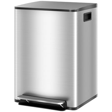 Keukenafvalbak 2-vaks 40L softclose | Kleur: Zilver | Afmetingen: 36,7x41,8x58 cm