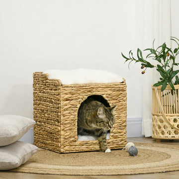 Kattenhuisje met 2 ligplekken | Kleur: Bruin/Crèmewit | Afmetingen: 37.5x37.5x41.5 cm