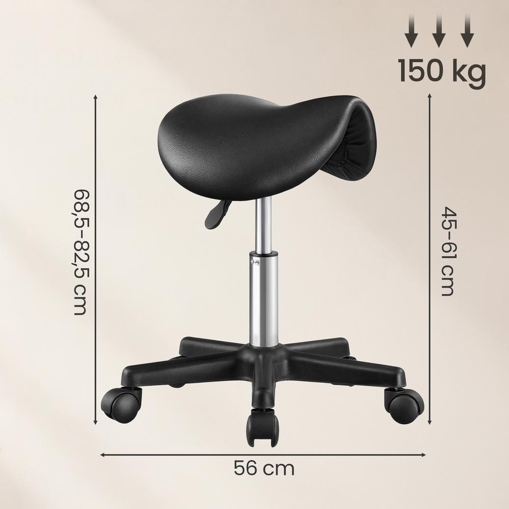 Ergonomische zadelkruk op wielen, in hoogte verstelbaar | Zwart | 56x56x45-61 cm