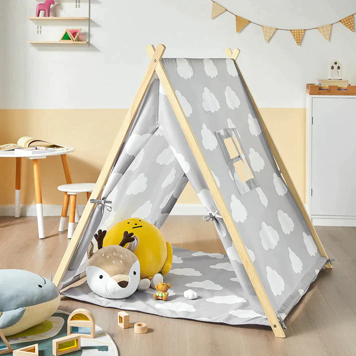 Children Kinderspeeltent Speelhuis met vloermat (grijs/wolk)