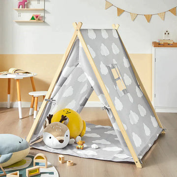 Children Kinderspeeltent Speelhuis met vloermat (grijs/wolk)