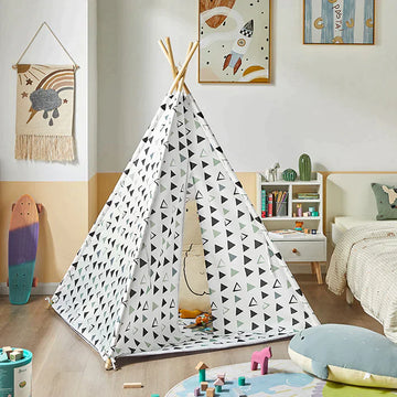 Kinderspeeltent Speelhuis Kids Tipi Tipi met vloermat (wit/driehoek)