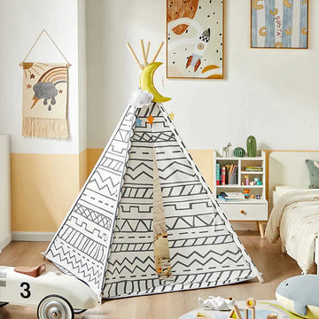 Kinderspeeltent Speelhuis Kids - Tipi Tipi met vloermat (wit/lijn)