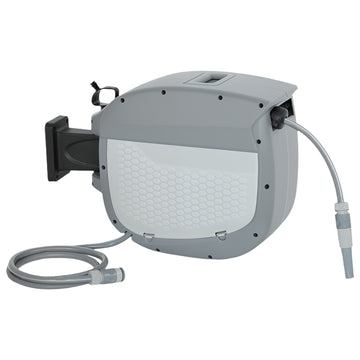 Automatische slanghaspel met tuinslang 30 m, 180° draaibaar | Kleur: Grijs | Afmetingen: 25x58x40 cm