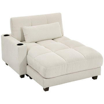Slaapbank met kussens en bekerhouders - Crème | Kleur: Crèmewit | Afmetingen: 114x147x86 cm