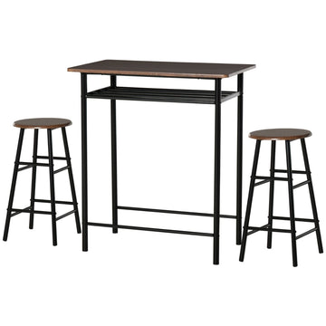 3-delige bartafelset met 2 barkrukken | Kleur: Zwart+Eiken | Afmetingen: 80x50x90 cm