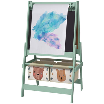 3-in-1 kinderbord - Schoolbord, whiteboard en papierrol | Kleur: Groen | Afmetingen: 46.5x54x93 cm