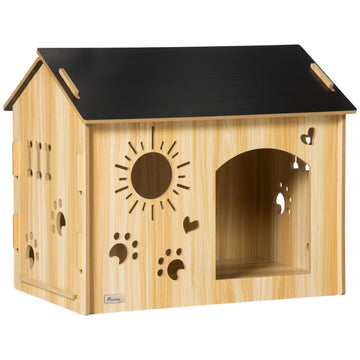 Hondenhok - Houten hondenkennel | Kleur: Eiken/zwart | Afmetingen: 69x50x58,5 cm