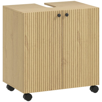 Badkamer wastafelonderkast met 3 planken en wielen | Kleur: Bruin | Afmetingen: 60x39.8x62 cm