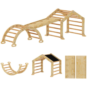 9-in-1 Houten Klimrek met Glijbaan voor Peuters | Kleur: Bruin | Afmetingen: 100x52,5x48 cm