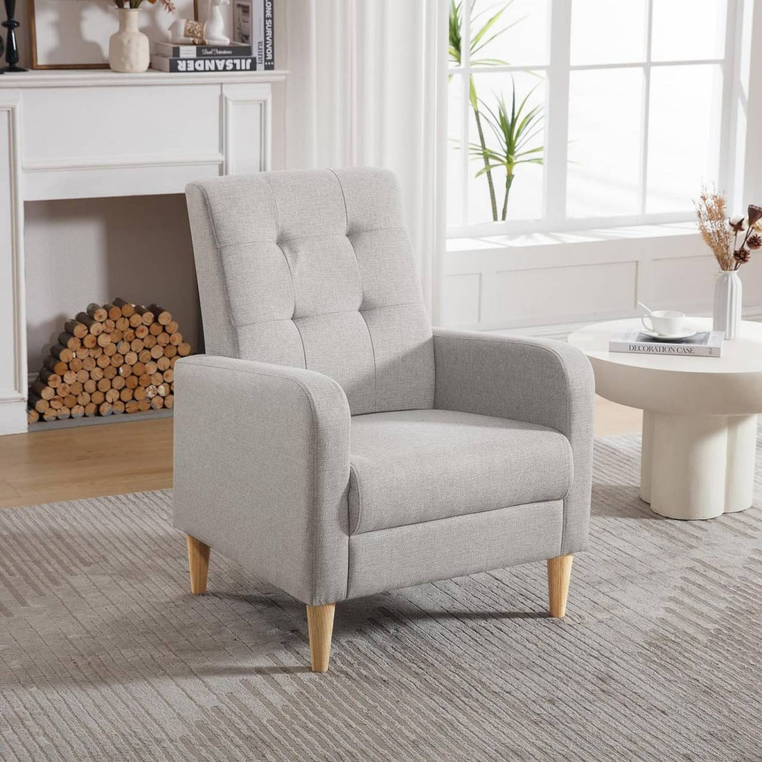 Ohrensessel mit Armlehnen Beine aus Massivholz | Hellgrau | 68x73,5x90,5 cm