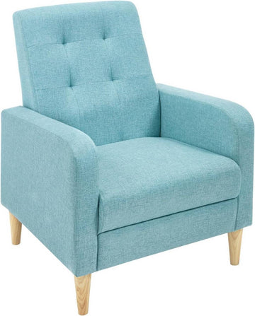 Oorfauteuil met armleuningen en houten poten, linnen | Blauw | 68x73,5x90,5 cm