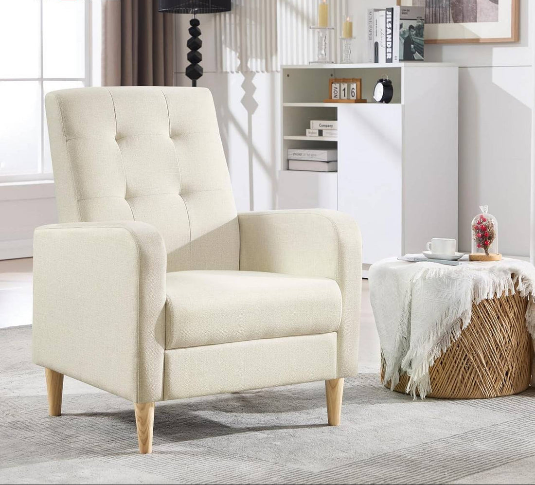 Ohrensessel mit Armlehnen und Massivholzfüßen | Beige | 68x73,5x90,5 cm