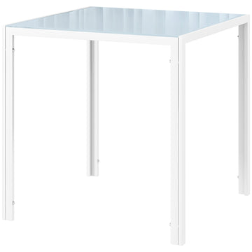 Vierkante glazen eettafel - Metalen frame | Kleur: Wit | Afmetingen: 75x75x75 cm