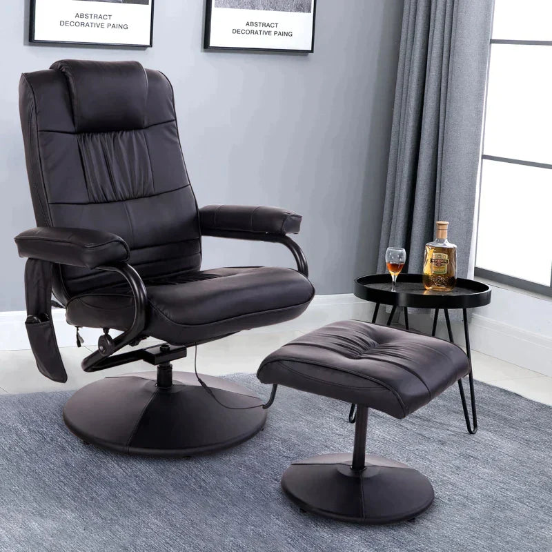 Massagesessel mit Hocker - Vibrationsmassage | Farbe: Schwarz | Maße: 77x84x95 cm