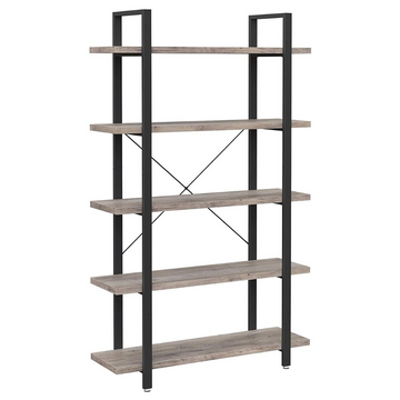 Vintage boekenkast met 5 planken – grijs/zwart – 105 x 33,5 x 177,5 cm