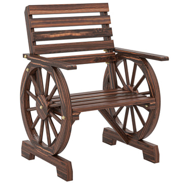 Houten tuinstoel met wagenwiel-design | Kleur: Verkoold | Afmetingen: 66x55x90 cm