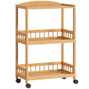 Keukenwagen 3 niveaus op wielen | Kleur: Natuurlijk hout | Afmetingen: 53x30,5x83 cm