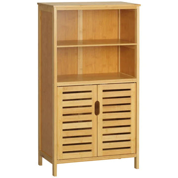 Badkamerkast van bamboe - 2 open vakken en kast | Kleur: naturel hout | Afmetingen: 50x29x92 cm