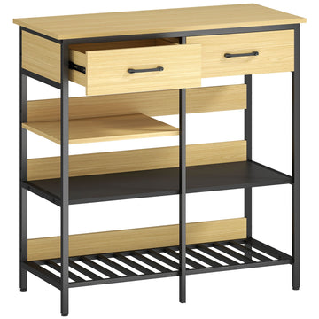 Dressoir met 2 lades en 3 open vakken | Kleur: Bruin, zwart | Afmetingen: 90x40x91 cm