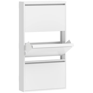 Metalen schoenenkast met 3 kleppen, 6 paar | Kleur: Wit | Afmetingen: 55x15x105,5 cm