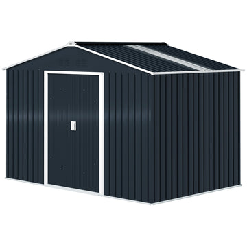 Metalen tuinschuur voor gereedschap en fietsen | Kleur: Zwart, wit | Afmetingen: 277x195x192 cm