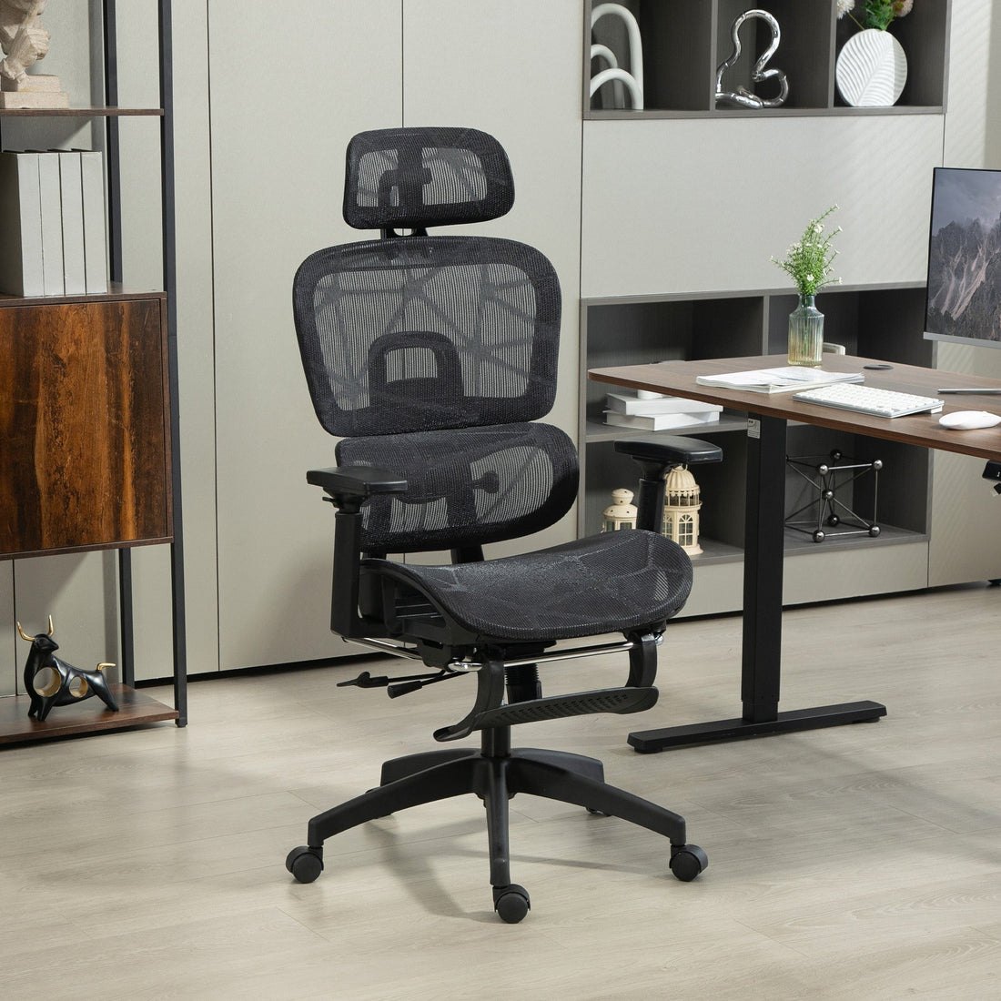 Ergonomische bureaustoel met hoofdsteun | Kleur: Zwart | Afmetingen: 66x64x114-122 cm