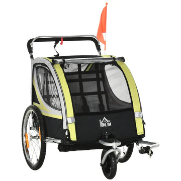2-in-1 fietstrailer voor kinderen - fietskar | Kleur: Geel/Zwart | Afmetingen: 75x142x101 cm
